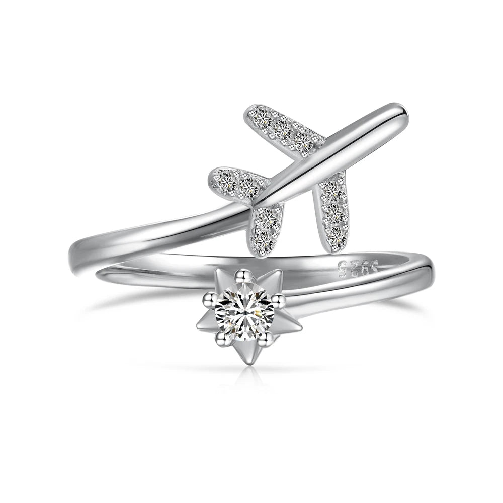 925 Sterling Silver Airplane CZ Adjustable Ring by KAKODIY