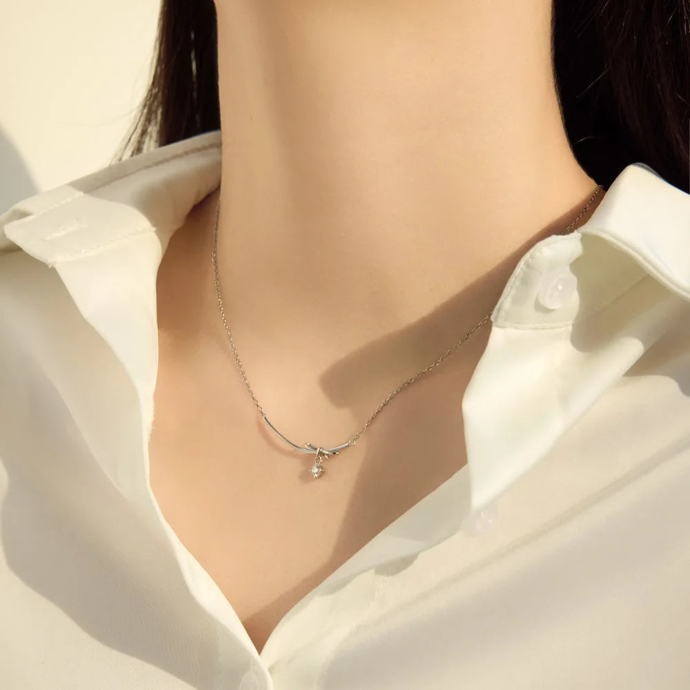 925 Silver Bow 5A CZ Pendant Necklace DY191836 product image 4
