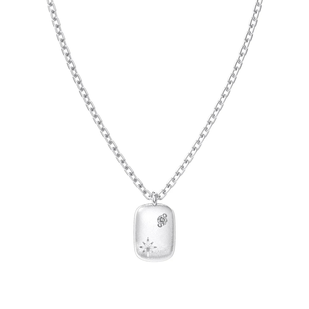Timeless Fine Jewelry 925 Sterling Silver Rhodium Plated Link Chain 5A Cubic Zirconia Tag Pendant Necklace for Women