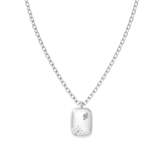 Timeless Fine Jewelry 925 Sterling Silver Rhodium Plated Link Chain 5A Cubic Zirconia Tag Pendant Necklace for Women