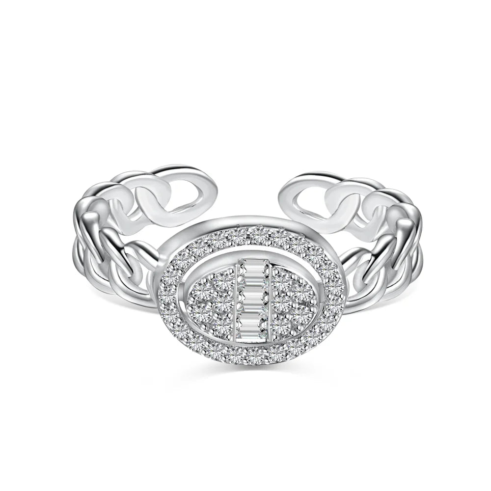 Graceful 925 Sterling Silver Rhodium Plated Non Tarnish 5A Cubic Zirconia Baguette Open Adjustable Women Jewelry Rings