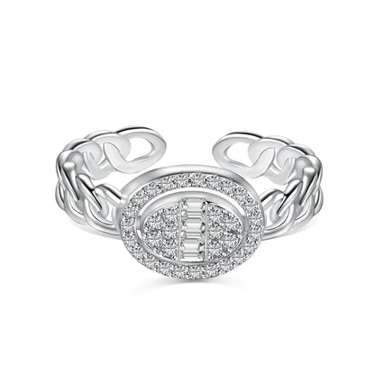 Graceful 925 Sterling Silver Rhodium Plated Non Tarnish 5A Cubic Zirconia Baguette Open Adjustable Women Jewelry Rings
