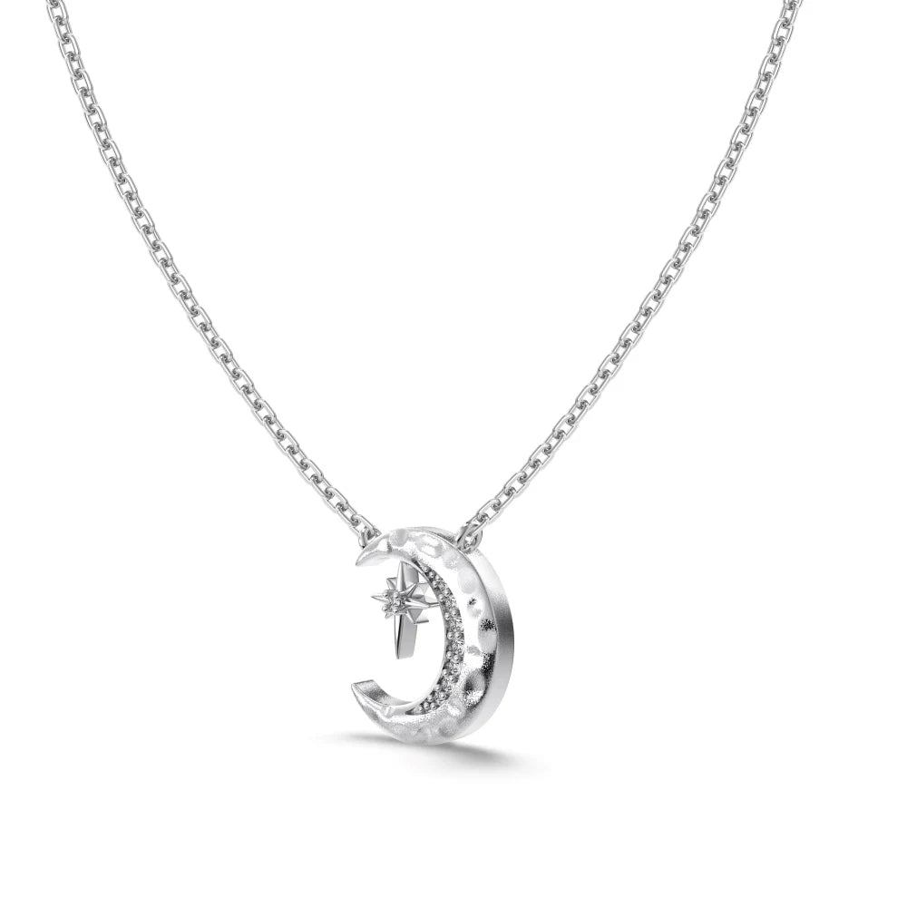 925 Sterling Silver Moon 5A CZ Pendant Necklace product image 6
