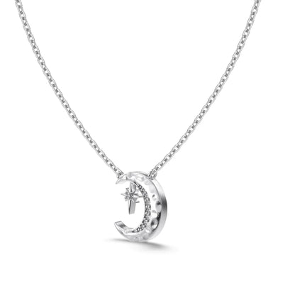 925 Sterling Silver Moon 5A CZ Pendant Necklace product image 6