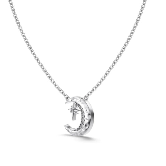 925 Sterling Silver Moon 5A CZ Pendant Necklace product image 6
