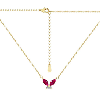Non Tarnish Free Waterproof Choker Jewelry Cubic Zircon 18K Gold Plated Necklace 925 Silver Red Green Butterfly Necklaces Women