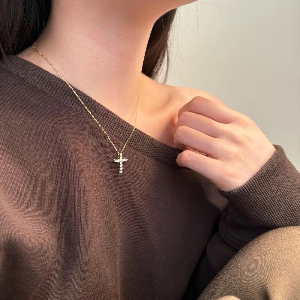 Classic Design Fine Fashion 925 Sterling Silver Link Chain Dazzle 5A Zirconia Stone Cross Pendant Necklace for Women