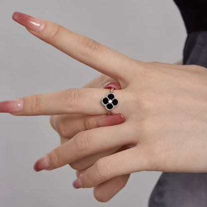 925 Sterling Silver Clover Onyx Eternity Ring product image 4