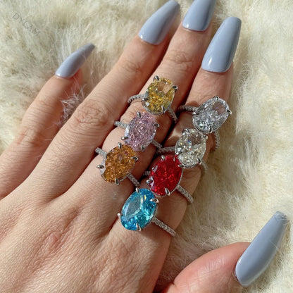 Ex-Factory Price High Grade Quality Radiant Ring Cut Shape Cubic Zirconia Solitaire Oval Engagement Silver Thin Band