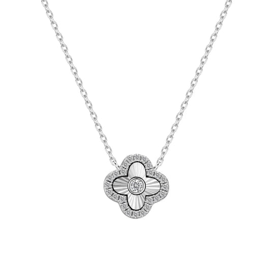 925 Sterling Silver Clover 5A CZ Pendant Necklace by KAKODIY