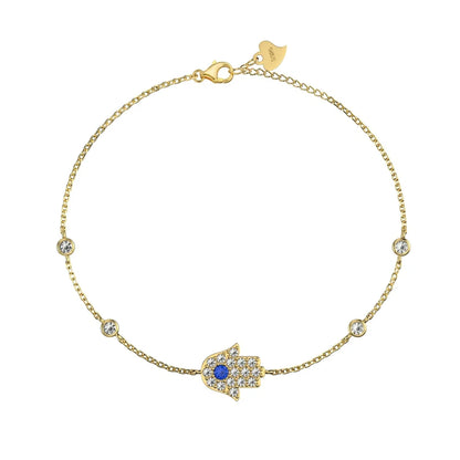 Vintage Minimal 18K Gold Plated Chian 925 Silver Bracelet Cubic Zircon Devil Eyes Hamsa Hand Fatima Lucky Bracelets Women