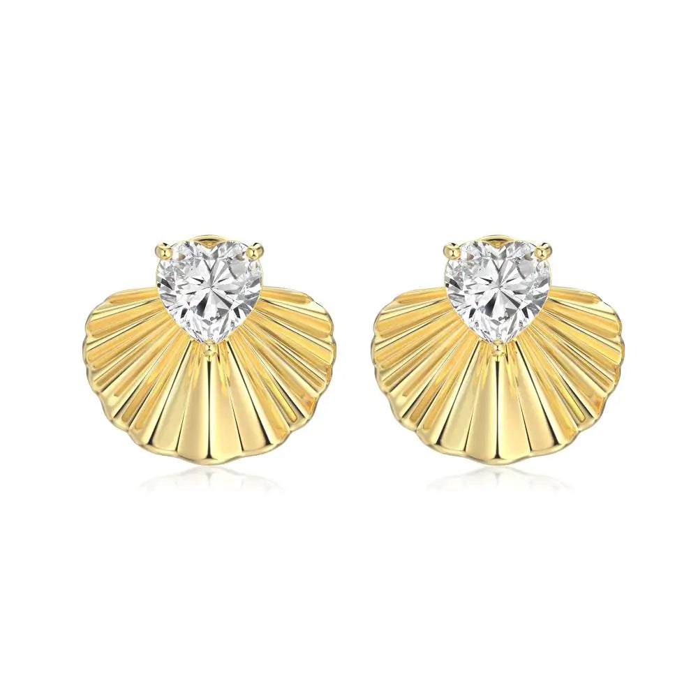 KAKODIY Luxury 14K Gold Plated Large Scallop Stud Earrings Jewelry Fashion £925 Stud Earrings Zircon Earrings - product image 1