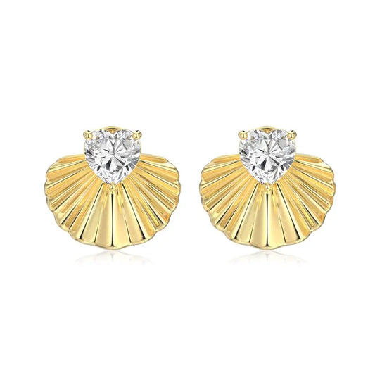 KAKODIY Luxury 14K Gold Plated Large Scallop Stud Earrings Jewelry Fashion £925 Stud Earrings Zircon Earrings - product image 1