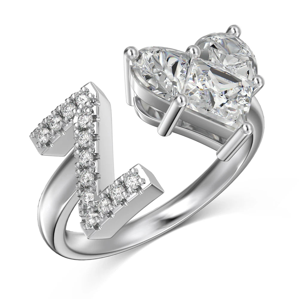 925 Sterling Silver Heart Initial Z Ring for Women A-Z 26 Letter Initial Rings Stackable Rings for Women Jewelry Gifts