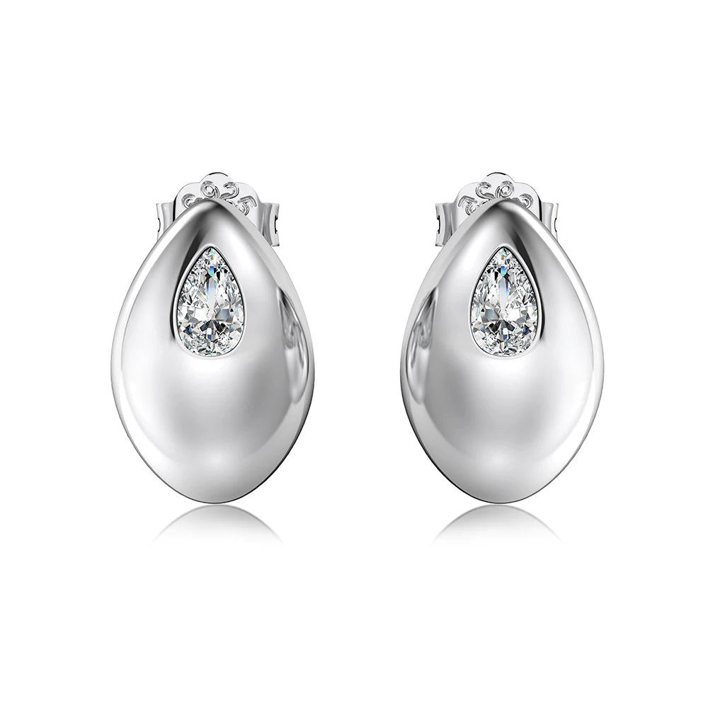 Unique Chunky S925 Water Drop Shape 18K Gold Plated Huggie Earring Wholesale Embedded Cz Stone Stud Earrings for Women