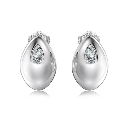 Unique Chunky S925 Water Drop Shape 18K Gold Plated Huggie Earring Wholesale Embedded Cz Stone Stud Earrings for Women