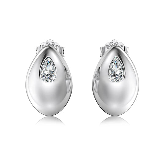 Unique Chunky S925 Water Drop Shape 18K Gold Plated Huggie Earring Wholesale Embedded Cz Stone Stud Earrings for Women