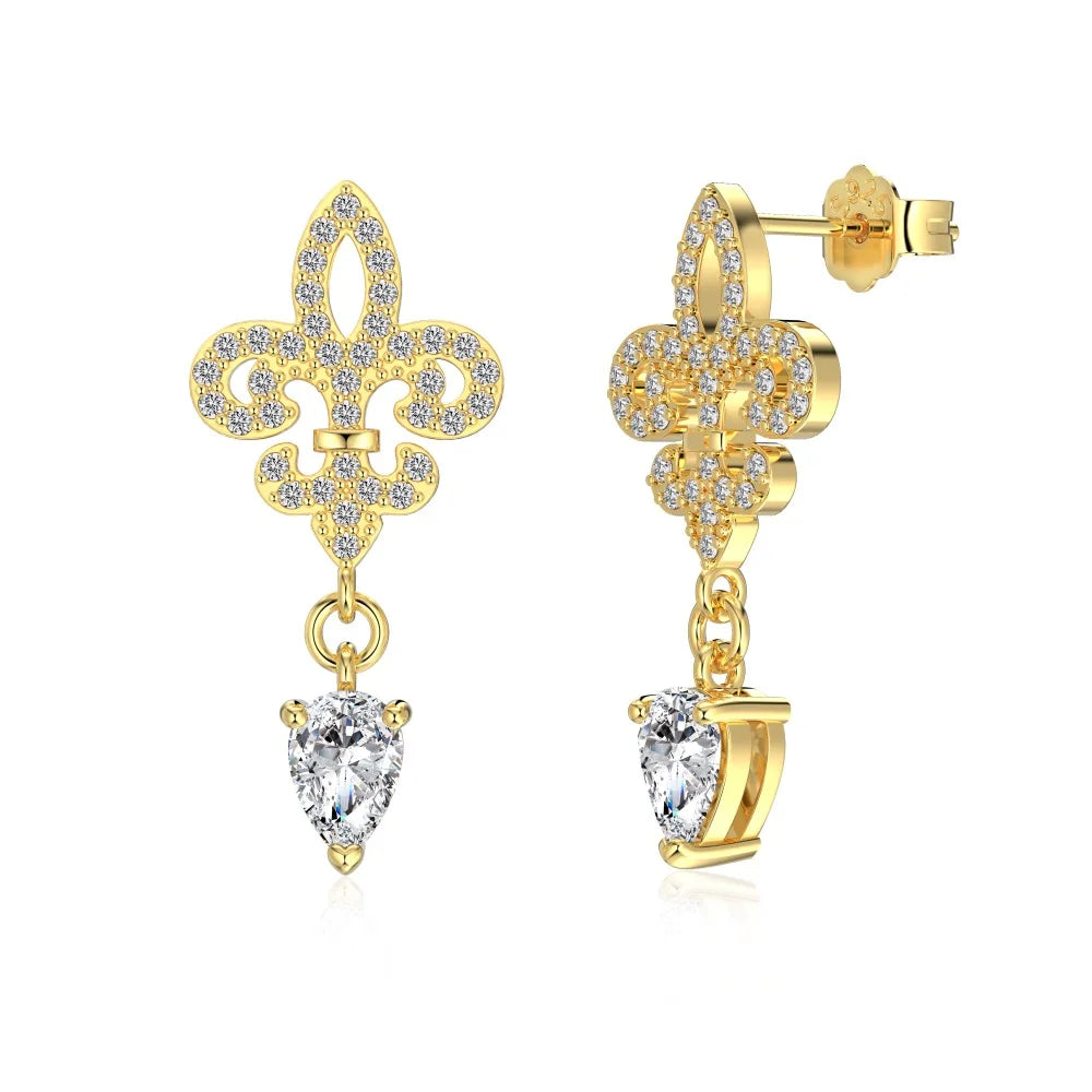 KAKODIY Charm Exclusive Design Rhodium 18K Gold Plated 925 Sterling Silver 5A Cubic Zirconia Iris Flower Stud Earrings Female