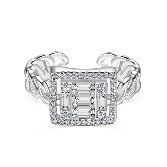 Striking Fine Fashionable Jewelry Solid Sterling Silver Rhodium Plated Wide Baguette 5A Cubic Zirconia Open Rings