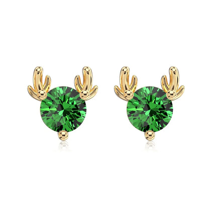 Innovative Jewelry Supplier S925 Silver Rhodium 14K Gold Plated 5A Cubic Zirconia Christmas Gifts Xmas Elk Stud Earrings