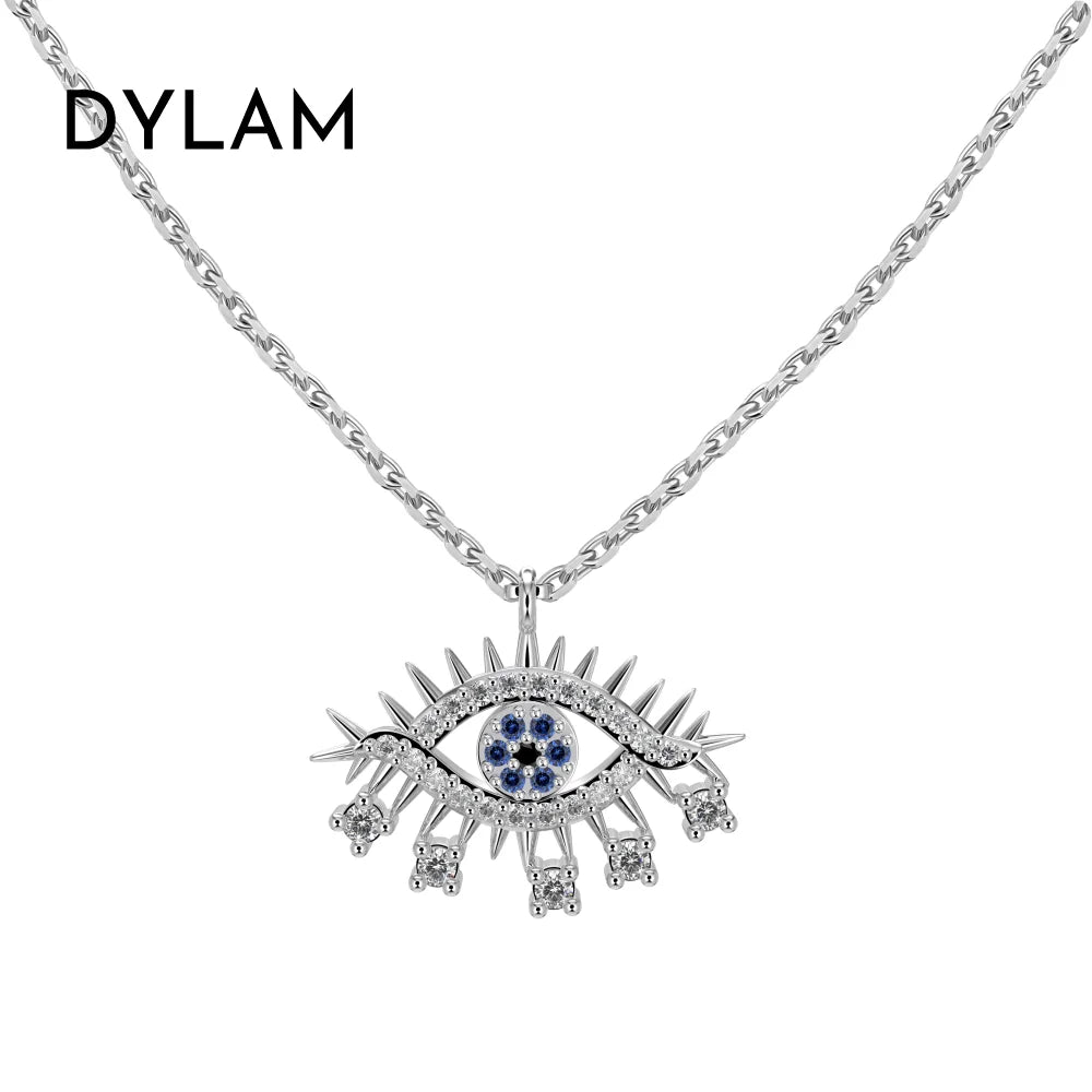 Trendy S925 Sterling Silver Chain Jewelry Necklace Cz Cubic Zircon Pendants Blue Devil Eye Pendant Necklaces for Women