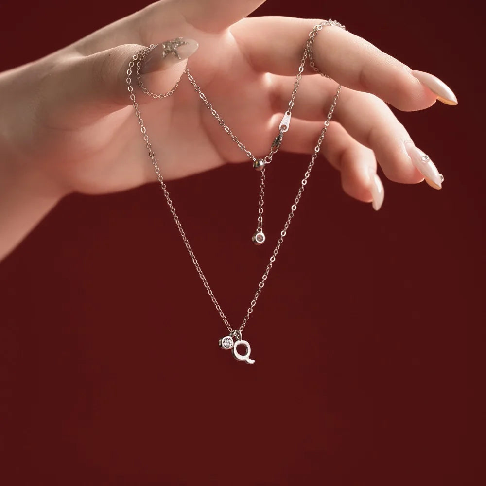 925 Sterling Silver Q Initial CZ Necklace DY191890 product image 2