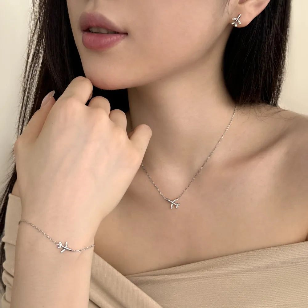 Luxury Tarnish Free S925 Sterling Silver 18K Gold Plated Necklace Chain Fine Jewelry Airplane Pendant Necklaces for Women