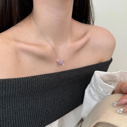 Fashion New Arrival S925 Silver Fade Free Link Chain 5A Cubic Zirconia Pink Diamond Heart Love Pendant Necklace Jewelry