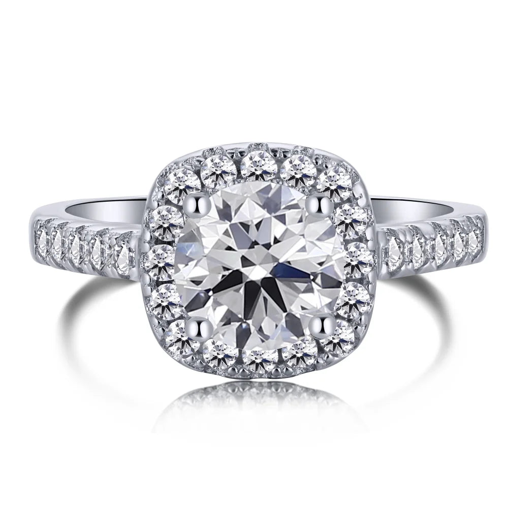 Luxurious Fine Jewelry Rhodium Plated 5A Cubic Zirconia Promise Halo Engagement Promise Eternity Ring for Women