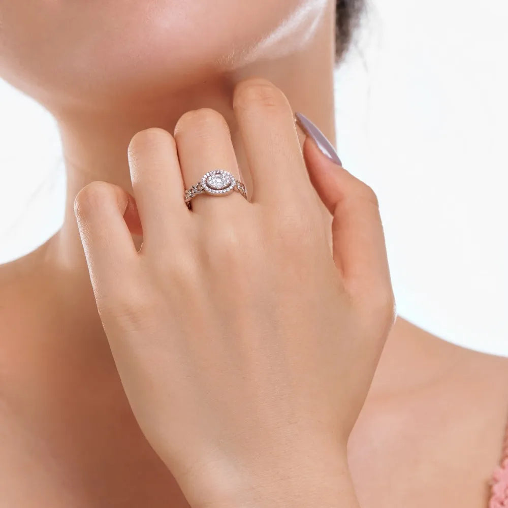 Graceful 925 Sterling Silver Rhodium Plated Non Tarnish 5A Cubic Zirconia Baguette Open Adjustable Women Jewelry Rings