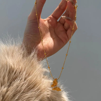Gold Bead Chain Butterfly Charm Pendant Necklace Zircon Palestine Necklace for Women