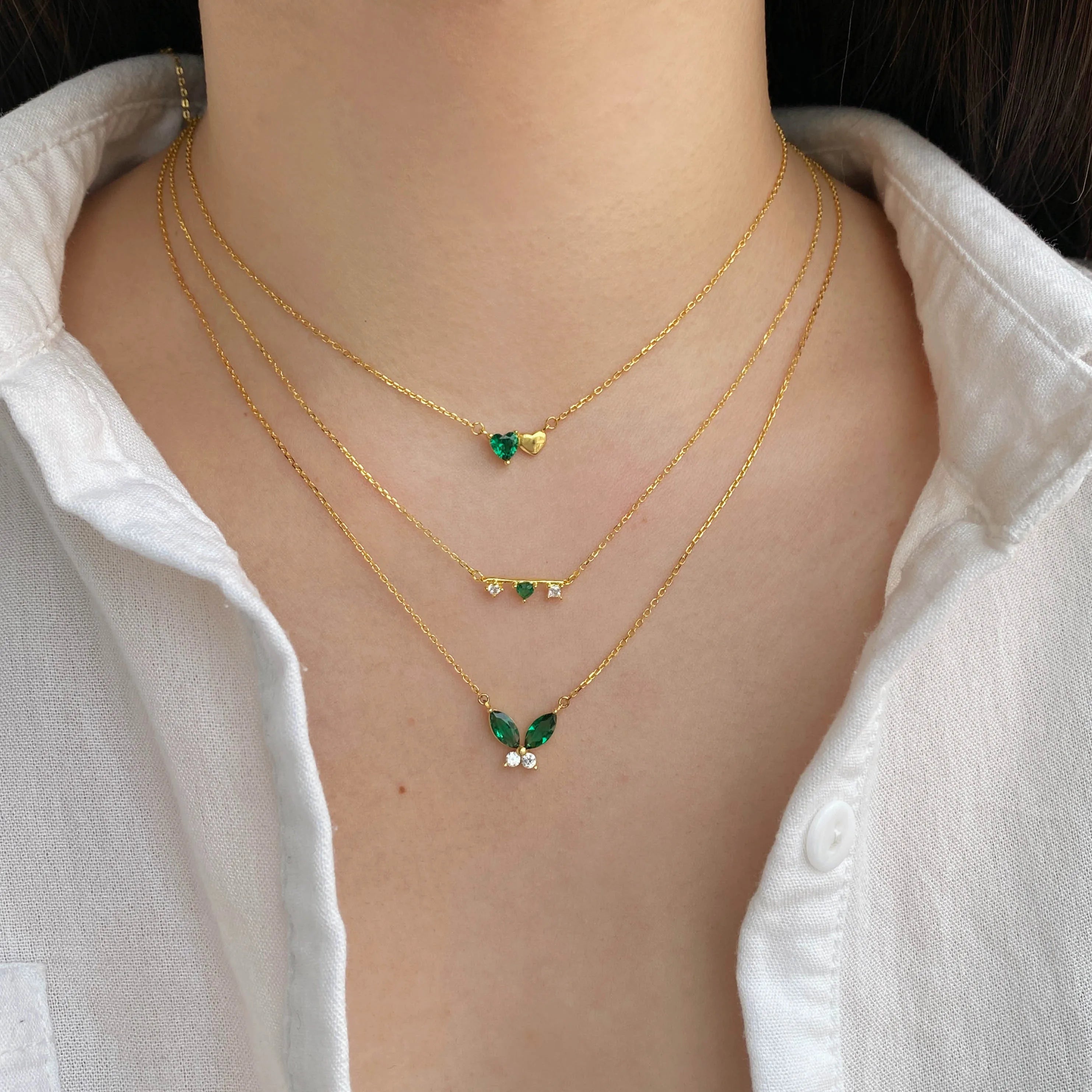 Non Tarnish Free Waterproof Choker Jewelry Cubic Zircon 18K Gold Plated Necklace 925 Silver Red Green Butterfly Necklaces Women