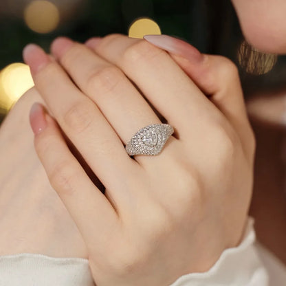 Delicate Christmas Festival Xmas Gifts 925 Sterling Silver Chunky Heart Shape Stone 5A Zirconia Promise Jewelry Rings