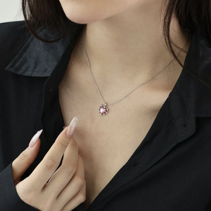 Pink Heart Pendant S925 Silver Necklace Jewelry Girl Sweet Cool Clavicle Chain Accessories Cz Zirconia Necklaces for Women