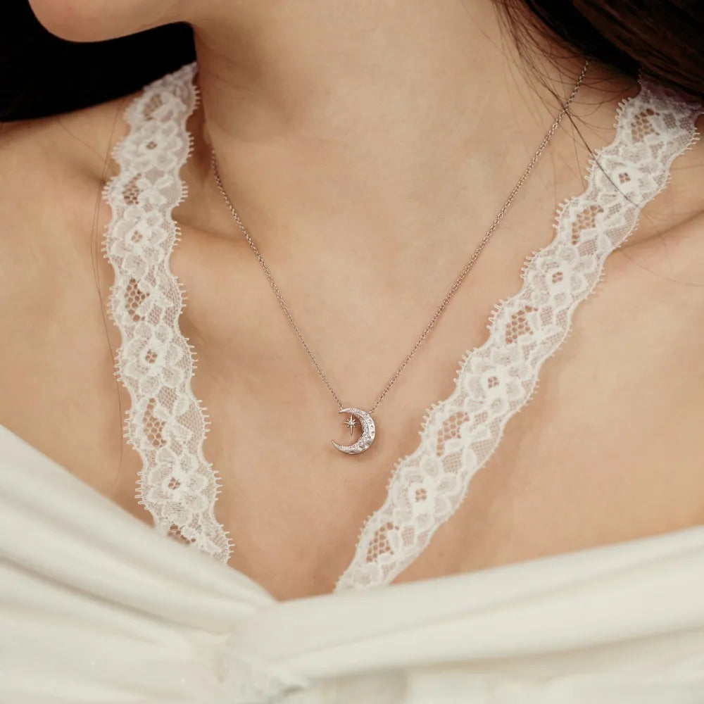 925 Sterling Silver Moon 5A CZ Pendant Necklace product image 4