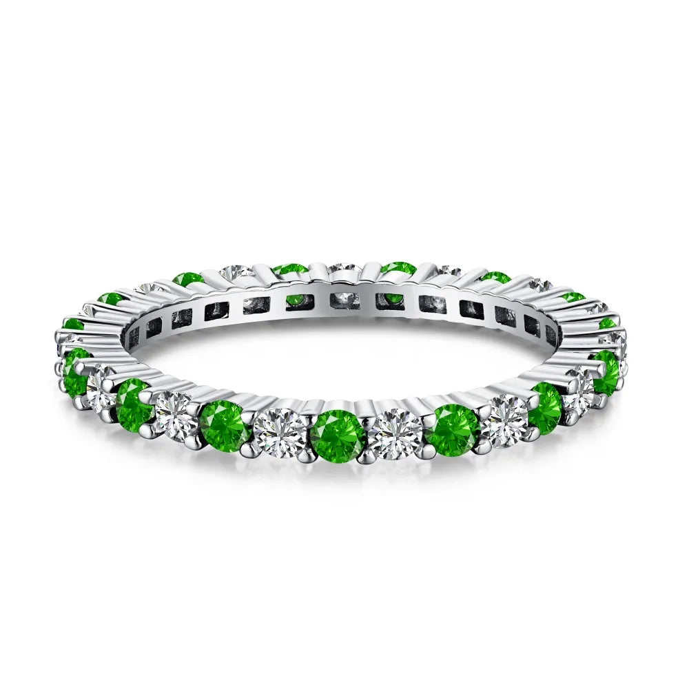 Dainty Classic Design S925 Silver Eternity Band Baguette Pink Green Blue 5A Cubic Zirconia Wedding Promise Bridal Rings