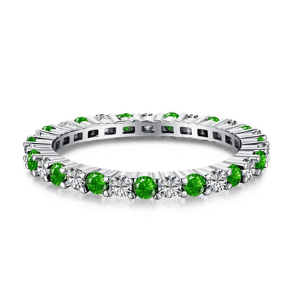 Dainty Classic Design S925 Silver Eternity Band Baguette Pink Green Blue 5A Cubic Zirconia Wedding Promise Bridal Rings
