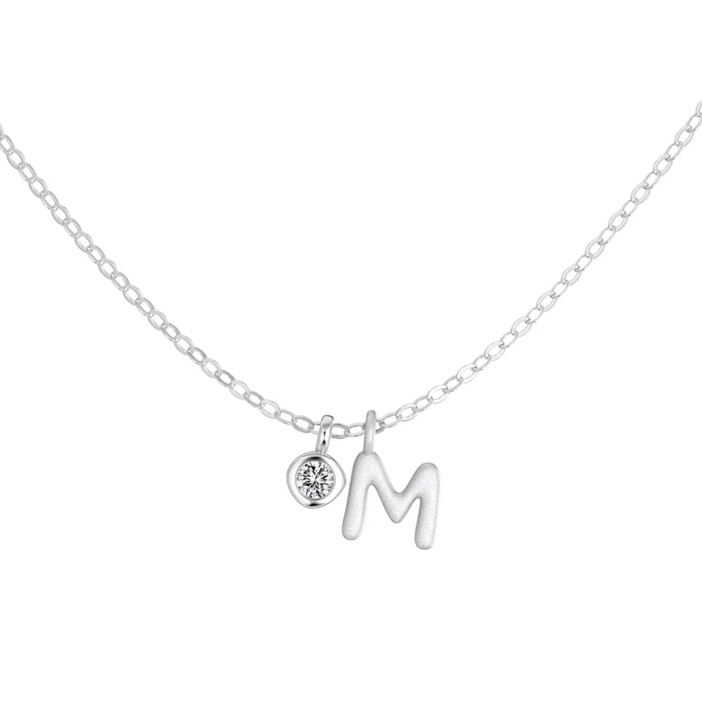 925 Sterling Silver M Initial 5A CZ Necklace by KAKODIY