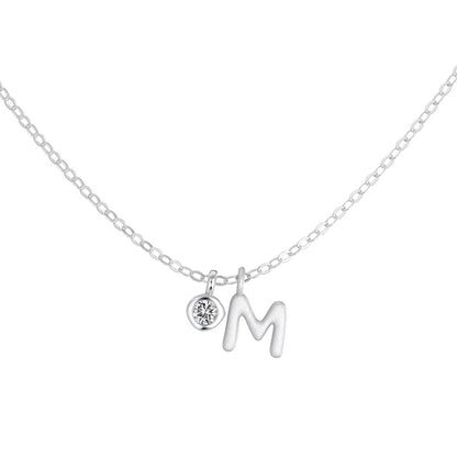 925 Sterling Silver M Initial 5A CZ Necklace by KAKODIY