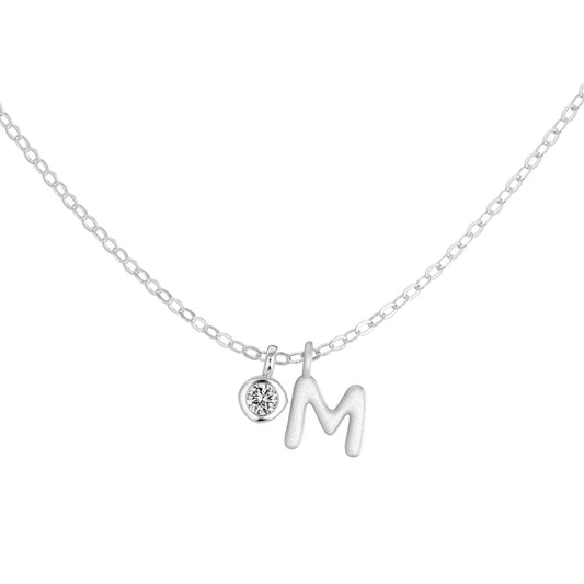 925 Sterling Silver M Initial 5A CZ Necklace by KAKODIY