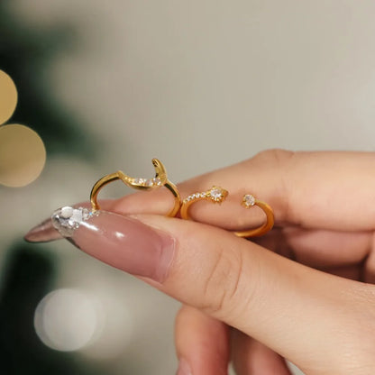 Good Christmas Xmas Festival Gift Presents Jewellery S925 Silver Double Layer Moon Crescent Star 5A Zirconia Jewelry Rings