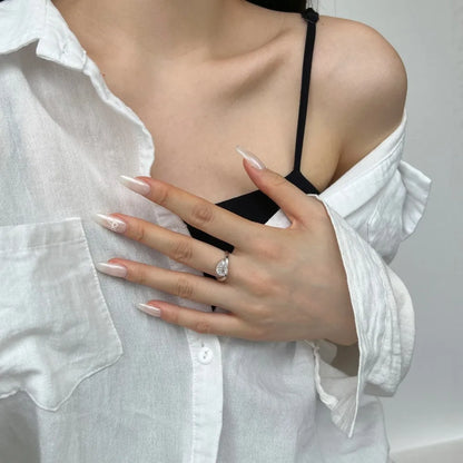 Geometric Dainty Design S925 Silver Rhodium 18K Gold Plated Twisted Waterdrop Shape 8A Iced Out Cut Zirconia Jewelry Rings
