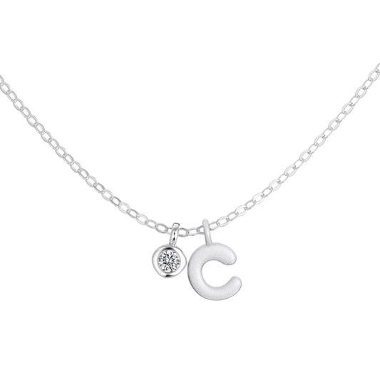 925 Sterling Silver C Initial 5A CZ Necklace by KAKODIY
