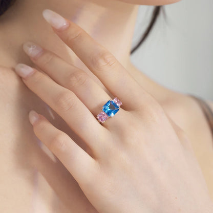 Luxurious Charm Women Fashion Fine Jewelry S925 Silver Non Tarnish Three Square 5A Cubic Zirconia Sapphire Jewelry Ring