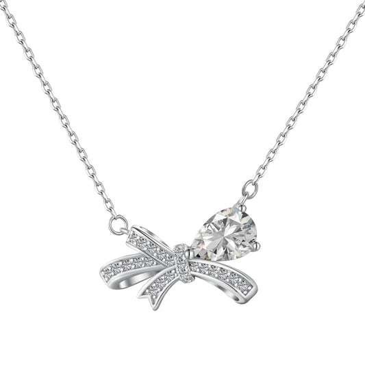 925 Silver Bow CZ Pendant Necklace DY190682 by KAKODIY
