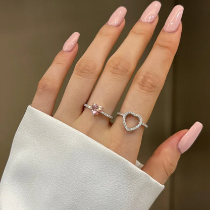 Statement Fine Jewelry S925 Silver Rhodium Plated Women 5A Cubic Zirconia Heart Shape Jewelry Detachable Set Rings