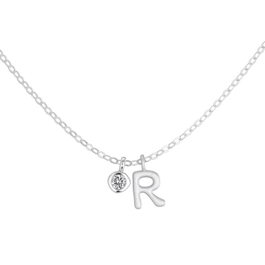 925 Sterling Silver R Initial 5A CZ Necklace by KAKODIY