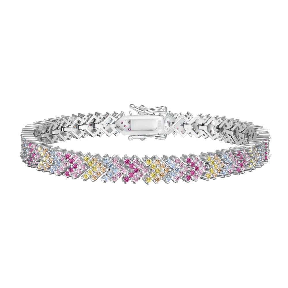 Manufacturer V Shape S925 Sterling Silver Bracelet Jewelry Set Cubic Zirconia Pink Stone Diamond Tennis Bracelets Women
