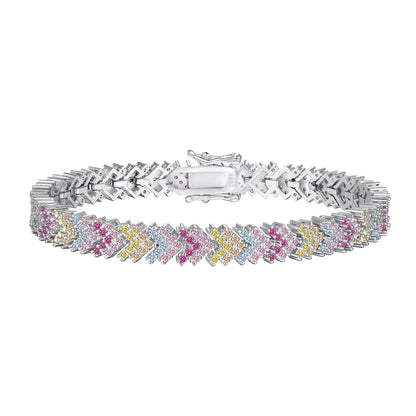 Manufacturer V Shape S925 Sterling Silver Bracelet Jewelry Set Cubic Zirconia Pink Stone Diamond Tennis Bracelets Women