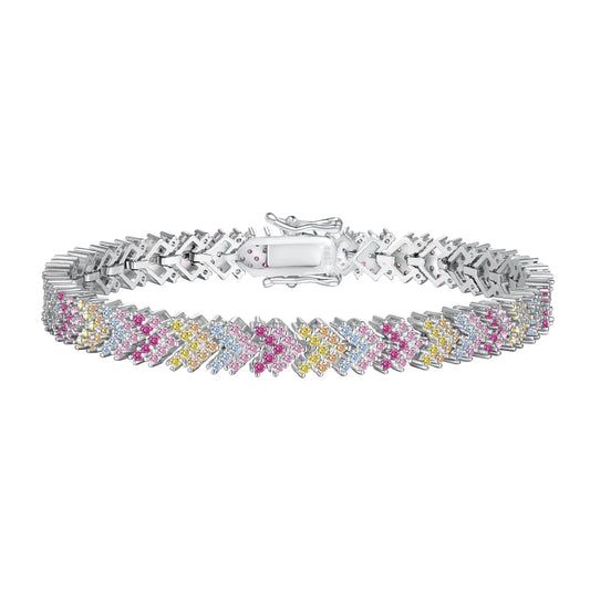 Manufacturer V Shape S925 Sterling Silver Bracelet Jewelry Set Cubic Zirconia Pink Stone Diamond Tennis Bracelets Women